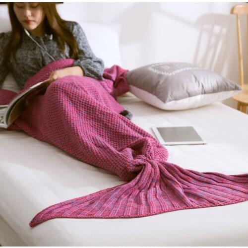 Cable Knitted Mermaid Style Blanket Summer Sofa Throw Fish Tail Blanket Adult and Kids Fish Blanket