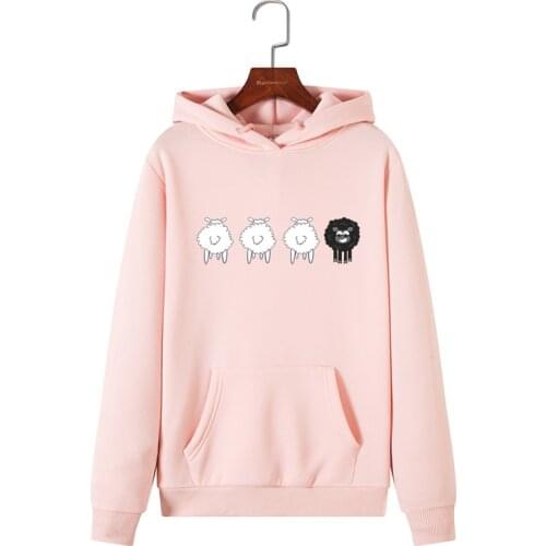 Cute Sheep Print Hoodie Women Harajuku Sweatshirt Long Sleeve Pullover Pink Hoodies for Female Streetwear Clothes Kawaii