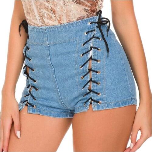 High Waist Skirt Shorts Women Lace Up Sexy Harajuku Stretch Denim Shorts Jeans Vintage Summer Clubwear Bandage Shorts feminino