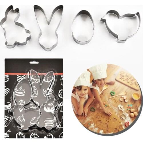 4PCS Easter Bunny Biscuit Mould DIY Baking Tool Stainless Steel 3D Easter Egg Chick Shape Cake Mold Cookie Cutter Kitchen Tool
