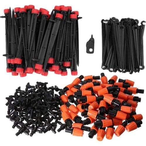 50Pcs Adjustable Garden Irrigation System Watering Sprayer Misting Nozzles Sprinkler Heads With Barbed Tee Connectors & 50Pcs Dr