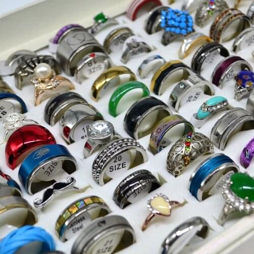 50x Mixture Fashion Rings Stainless Steel Alloy Aluminum Wood Costume Ring Fashion Jewelry