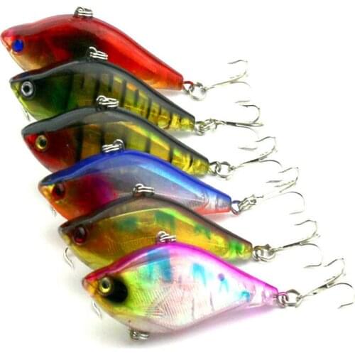6pcs/lot random color Vibration Fishing lures 6cm/13.1g 8# hook Multi colors VIB Plastic Hard Bait Vibe Rattle Hooks Crankbaits
