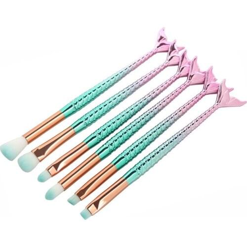6PCS Professional and high quality Mermaid Cosmetic Makeup Brushes Set Eyeliner Eyebrow Concealer Lip Eyes Beauty Make Up tools