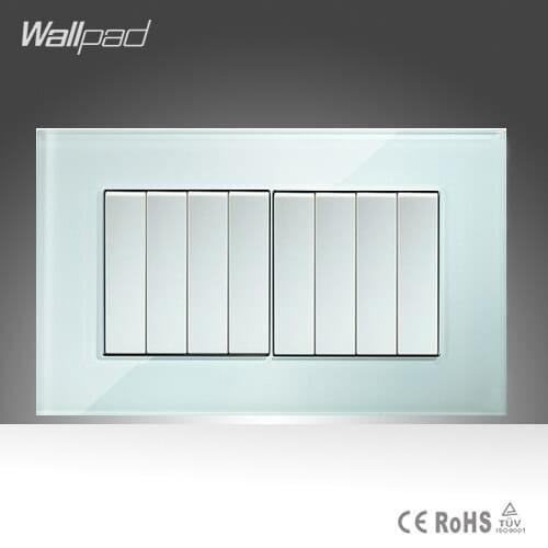 8 Gang 1 Way Switch Button Wallpad 146*86mm White Crystal Glass Electrica Power Push Button Lamp Switches Free Shipping
