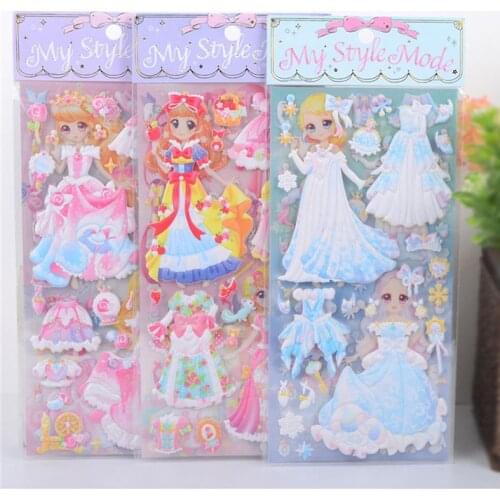 8 sheets 3D stickers Beautiful Girls dress up cartoon Bubble sticker PVC kids toys Lovely pegatinas for children gifts new style