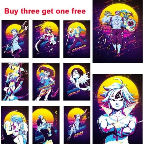 A3 and A4 Cartoon Character Poster Retro Kraft Paper Art Painting Study Living Room Decorative Painting Poster Wall Decoration