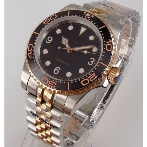 Automatic Men Watch Two Tone Rose Gold Coated NH35A Jubilee Band Unidirectional Bezel