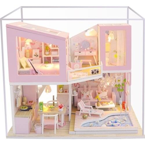 Large M915 Doll House Wooden Furniture Villa Dollhouse Kitchen Diy Big Doll Houses Miniature Dollhouse Kit Maison De Poupee Kids