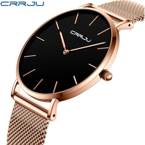 CRRJU Top Luxury Brand Quartz watch men Casual Japan quartz-watch stainless steel Mesh strap ultra thin clock male New