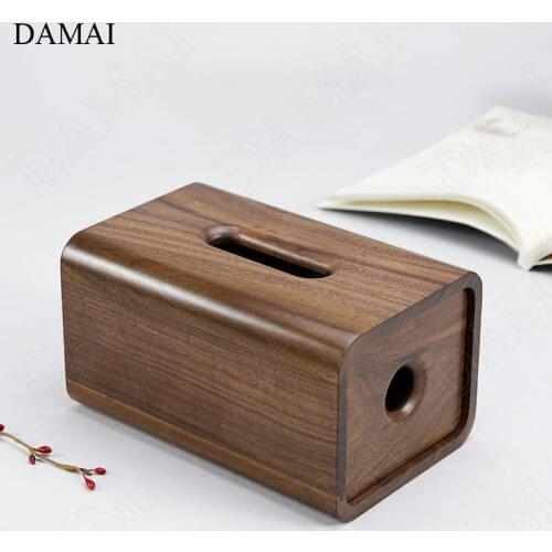 Black Walnut Wood Tissue Box Cover Japanese Creativity Hollow Out Napkin Holder Simple Solid Wooden Paper Towel Storage Box