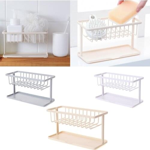 Sponge Holder Double Soap Drain Storage Rack Cleaning Rag Rack Countertop Shelf Dishcloth Brush Holder Kitchen Organizer Shelves