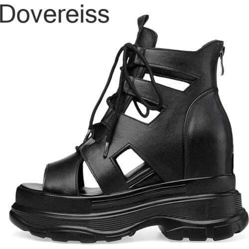 Dovereiss Fashion Summer Sneakers Peep Toe Sexy Waterproof White Increase Height Meash Genuine Leather Back Zipper Sandals 33 40