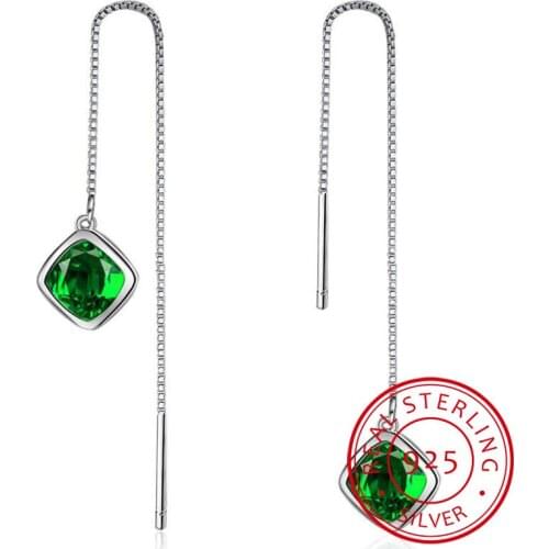 Elegant Geometry Emerald Ear drops Ruby Silver 925 Jewelry Simple Gemstones Earrings for Women Accessory Wholesale