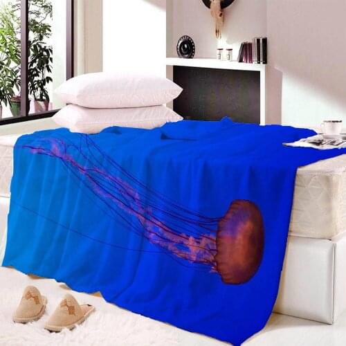 Jellyfish Art Watercolor Glowing Beautiful Plush Wool Blanket Sofa Bed Wool Soft Thick Blanket Fluffy Home Textiles
