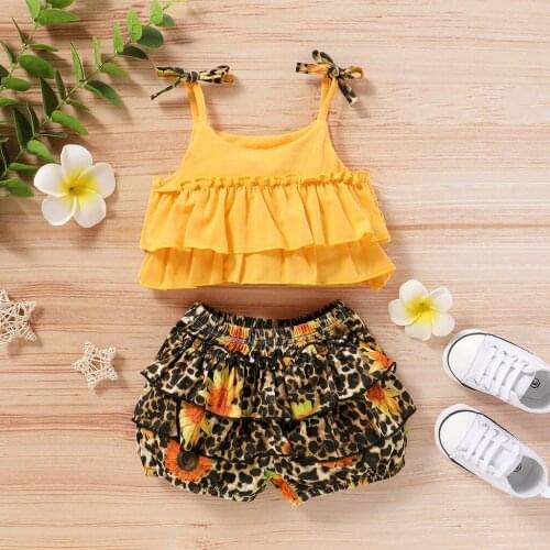 2PCS Toddler Baby Girls Clothes Outfits Set Halter Tops Flower Leopard Shorts Girls Clothing Sets 2020 summer Girls Clothes Set