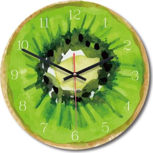 Creative Fruit Printing Wall Clocks Circular Home Decor Wood Acrylic Needle Wall Clock Living Room Bedroom Silent Clock