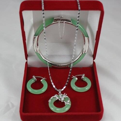 Noble light green Natural JADE bracelet 7.5", round earings, and dragon pendant for Christmas and valentines day gift