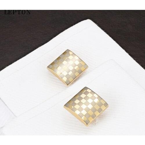 Lepton Fashion French Shirt silver color Laser Engraving Men Jewelry Unique Wedding Groom Cuff Links Business Gold Cufflinks