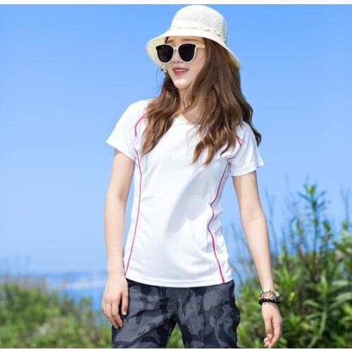 Summer Womens Sports T-Shirt Round Neck Quick-Drying Clothes Short-Sleeved Stretch Loose Sweat-Absorbent Mountaineering Hiking