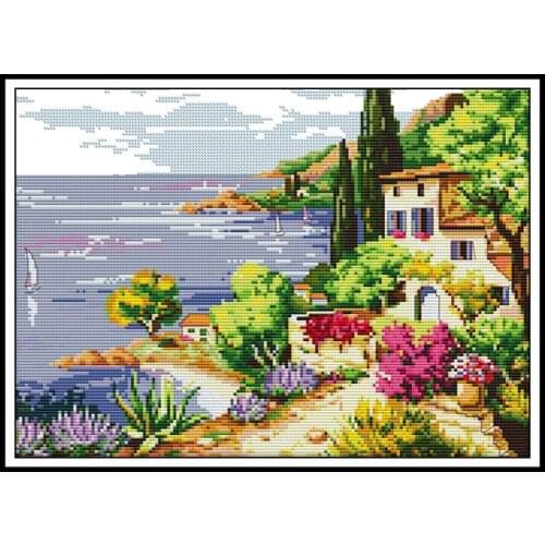 Seaside Landscapes Needlework DIY Cross Stitch Sets for Embroidery Kits 14ct Counted Printed Canvas 11ct Handmade Crafts Kits