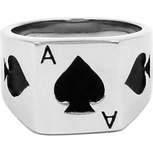 Wholesales Ace of Spades Ring 316L Stainless Steel Jewelry Classic Poker Spades Heart Motor Biker Ring Men Women Ring SWR0735A