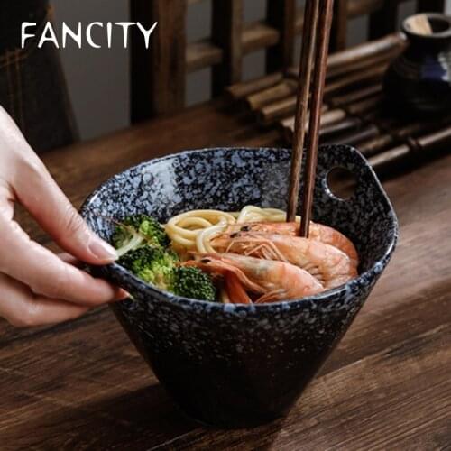 FANCITY Japanese style double-eared bucket hat bowl creative restaurant spicy hot bowl ceramic high bowl soup bowl ramen bowl