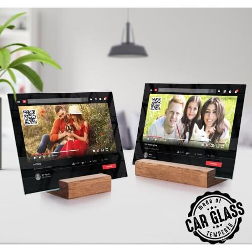 Personalized Video Plaque - Custom Video Board with Wooden Stand - Submit Your Favorite Video - Scannable QR Code in Glass Frame
