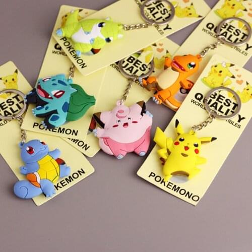 Pokemon Key Chain The Backpack PVC Metal Pikachu Clefairy Sandshrew Bulbasaur Charmander Squirtle Japan Anime Childrens Toy