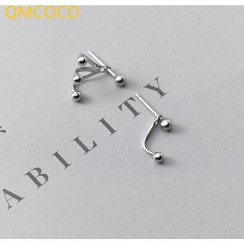QMCOCO Creative Design Asymmetrical Round Bead Stud Woman Korean INS Simple Sweet Temperament Earrings Jewelry Accessories