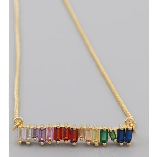 Rainbow Round Bar Necklaces for Women Crystal Gold Micro Pave Chokers Necklaces CZ Cubic Zirconia Women Statement Jewelry