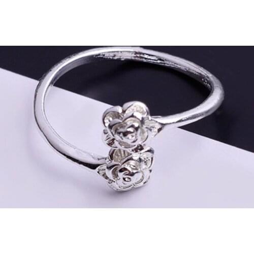 Hot Sales Silver Plated Open Design Ring Two Flowers Leaf Adjustable Ring For Women Wedding Jewelry Accessories