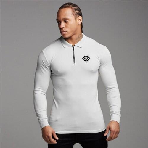 Brand Polo Shirt Bodybuilding Mens Polo Shirt Gym Fitness Men Stretch Cotton Long Sleeve Shirt Sports Clothing Mens Polo Shirts