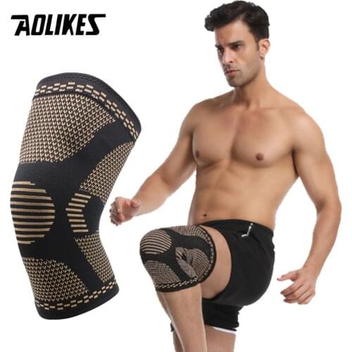 AOLIKES 1PCS Copper Elastic Knee Pad Sports Fitness Kneepad Gym Gear Patella Running Basketball Volleyball Knee Brace Support