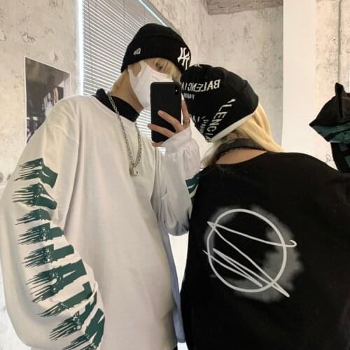 Hip-Hop Streetwear Unique Rendering Long Sleeve t-Shirts Couple Oversized Ulzzang Goth Clothes For Teenagers Urban y2k Women Top