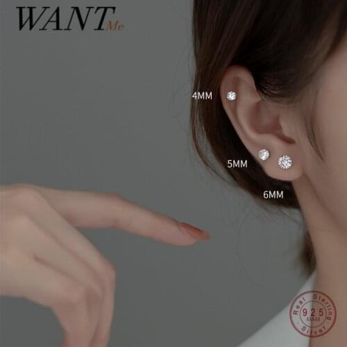 WANTME 925 Sterling Silver Simple Luxury Zircon Mini Small Stud Earrings for Women Fashion Body Piercing Jewelry Accessories