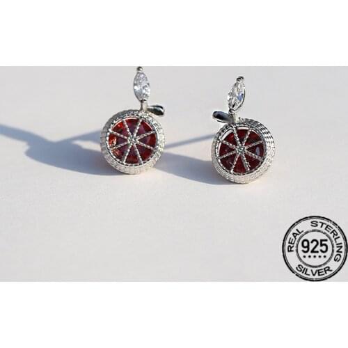 S925 Silver Zircon Grapefruit Earrings For Women Korean Fashion Fruit Retro Design Hot Sale Student Present Girl Jewelry INEFFA
