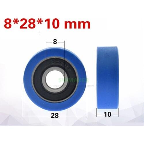 1pcs 8*28*10mm mute, high quality PU-coated 608 bearing roller, UMBB8-28 PU-coated bearing pulley flat wheell