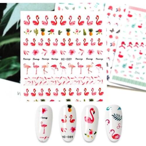 1Pc Spring Adhesive Nail Decal And Sticker Flower Flamingo Pink Simple Summer DIY Manicuring Nail Art Watermark
