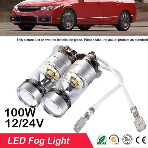 2PCS H3 100W Car LED Fog Light 360 Degress Beam Angle 1000LM 6000K 2828 DRL Driving Head Lamp