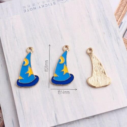 2019 10PCS/lot Magic hat Enamel Charms Gold Tone Metal Charms Fit DIY Bracelet Necklace Jewelry Accessory Craft