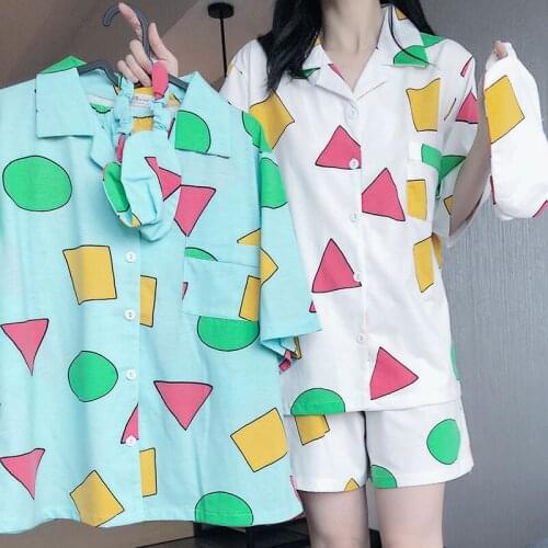 2021 New Short Sleeve Pajamas Set for Women Cotton Sleepwear 2Pcs Nightwear Cute Print Homewear Summer Lounge Pyjamas