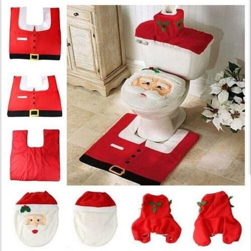 30sets Hot Fancy Santa Cover and Rug Bathroom Set Contour Rug Christmas Decorations For Natal Navidad Decoracion