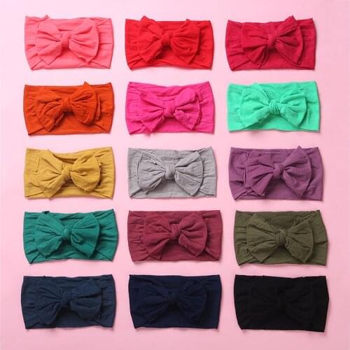 30pc/lot New Baby Nylon Bow Headbands Girls Hair Bows Head Wraps Infants Toddlers Solid Wide Nylon Headband Hair Accessories