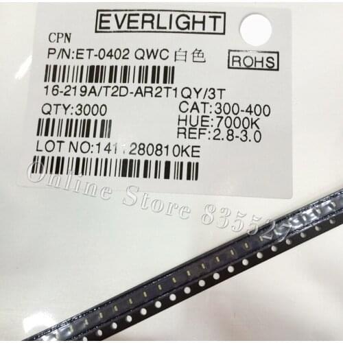 3000pcs/lot LED 0402 / 1005 SMD light beads bright White LED light emitting diode Everlight