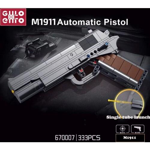 Gulo gulo 333PCS Automatic Pistol Gun Model Building Blocks High-tech Weapons Assault Gun Model Bricks Kids Birthday Toys Gifts
