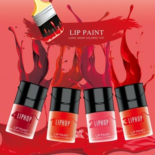 4 Colors Optional Paint Bucket Lip Glaze Vitamin Moisturizing Waterproof Non-stick Cup Lasting Lip Stain Glass Lip Tint TSLM1