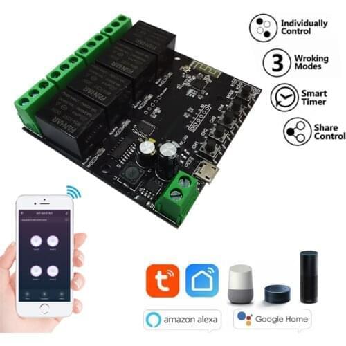 4 Gang 4CH WiFi Switch Tuya Smart Life Remote Control Wireless Smart Switch Modul DIY Relay Voice Control With Alexa Google Home