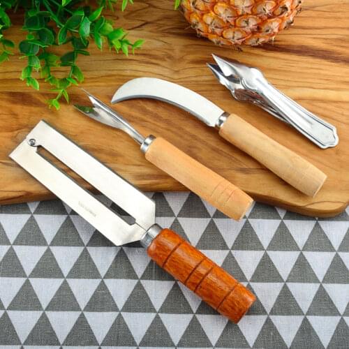 4PCS Set Stainless Steel Pineapple Sugarcane Peeler Cutter Slicers Paring Knife Fork Sets Fruit Store Tools Pineapple Knife