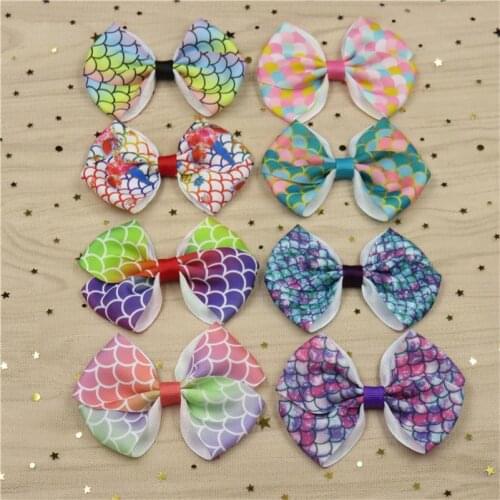 8PCS/LOT Pretty Fish Scale Barrettes for Children Sequin Girls Ribbon Elastic Hair Bands Bows Hair Accessories Best Friend Gift